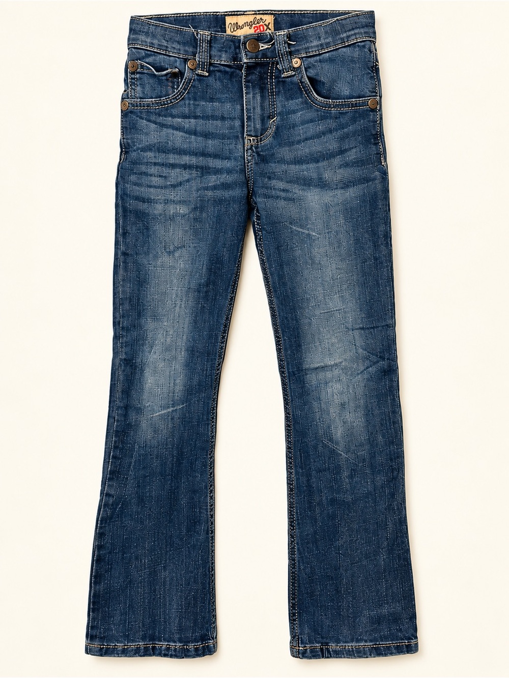 Wrangler 20X Boys Bootcut Jeans Blue Denim Medium Wash 8 Slim Adjustable Waist